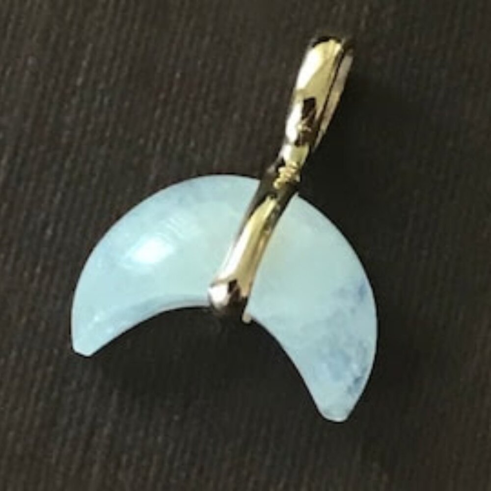 14k solid yellow gold and rainbow moonstone crescent moon pendant